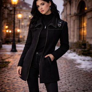 Desigual Black Embroidered Studded ZipUp witchyaesthetic, romanticgoth Coat 8-10